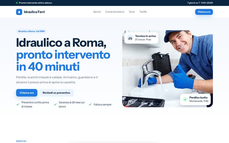 Idraulica Ferri, sito rifatto: versione da computer