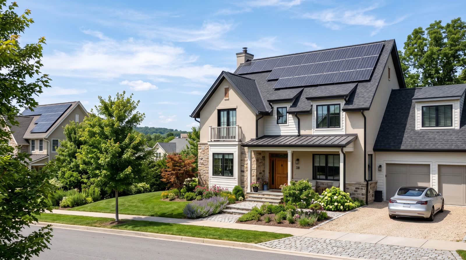 Casa con i pannelli fotovoltaici sul tetto